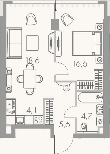 Планировка: 2-к, 49,6 м²