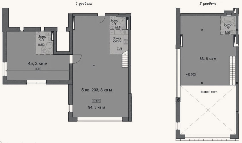 Планировка: Своб. план., 203,3 м²