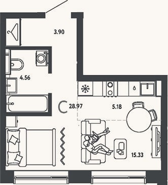 Планировка: Студия, 29 м²