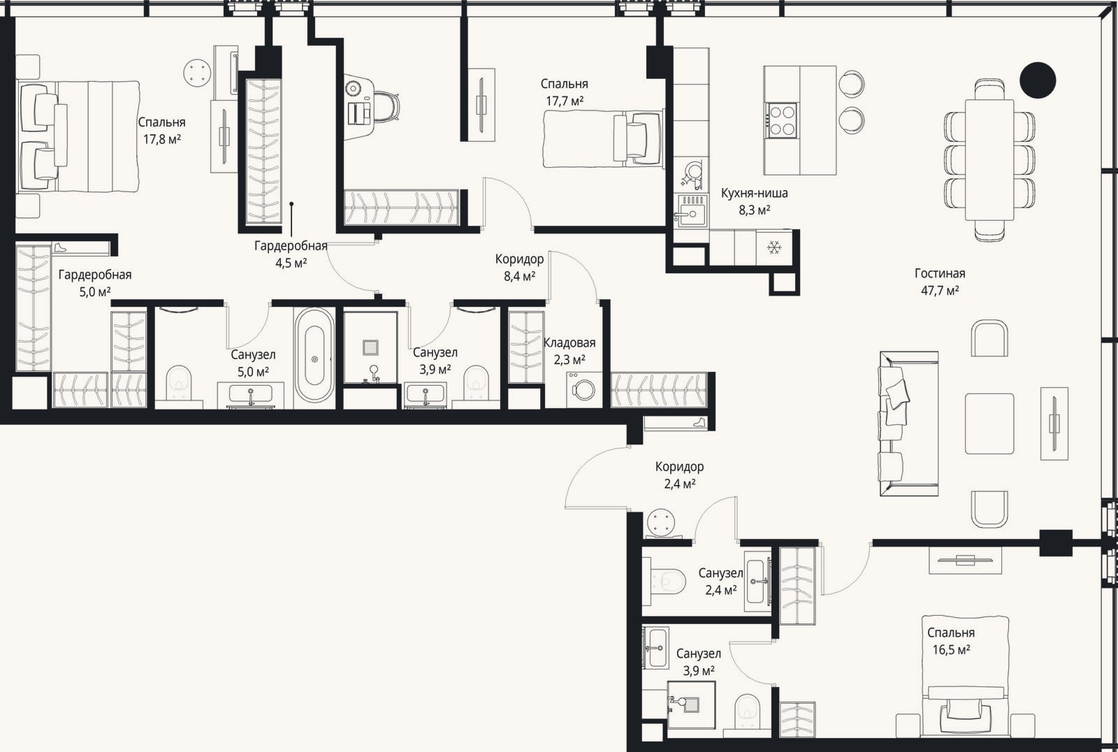 Планировка: 4+ к, 145,8 м²