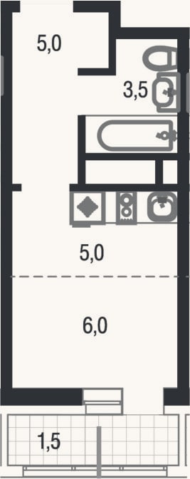Планировка: Студия, 19,5 м²