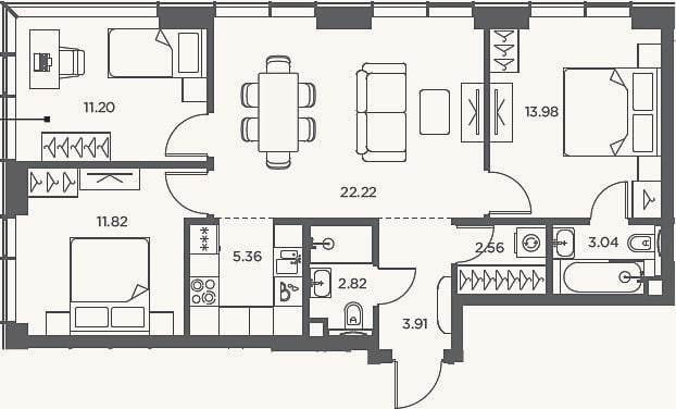 Планировка: 4+ к, 76,9 м²