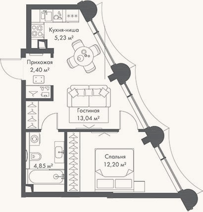 Планировка: 2-к, 37,7 м²