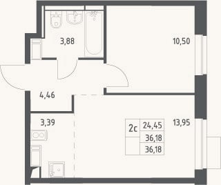 Планировка: 2-к, 36,2 м²
