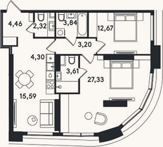 Планировка: 3-к, 77,3 м²