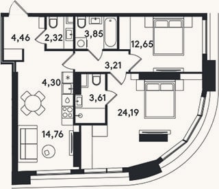 Планировка: 3-к, 73,4 м²