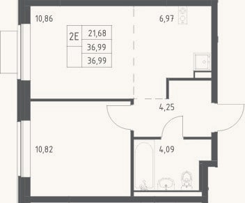 Планировка: 2-к, 37 м²