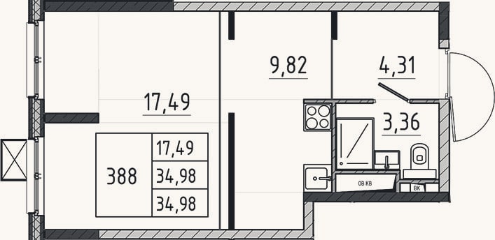 Планировка: Студия, 35 м²