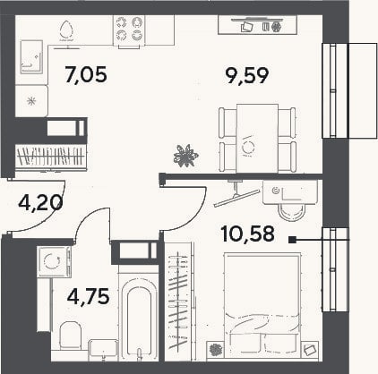 Планировка: 2-к, 36,2 м²