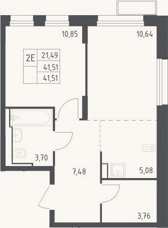 Планировка: 2-к, 41,5 м²