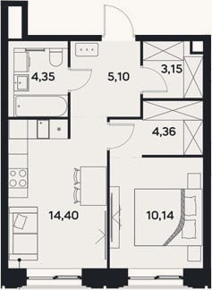 Планировка: 1-к, 41,5 м²