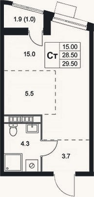 Планировка: Студия, 28,5 м²