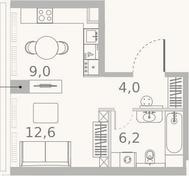 Планировка: Студия, 33,1 м²