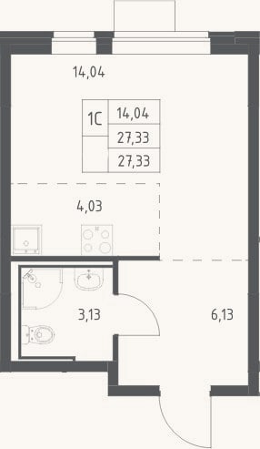 Планировка: Студия, 27,3 м²
