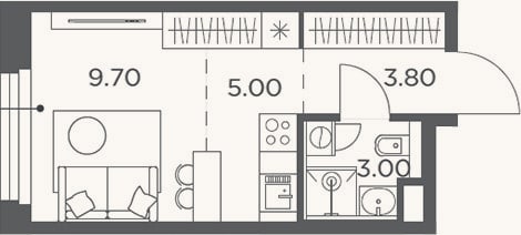 Планировка: Студия, 21,5 м²