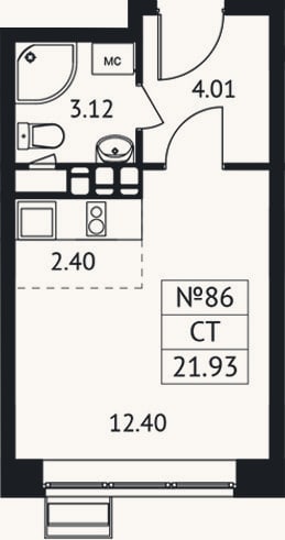 Планировка: Студия, 21,9 м²