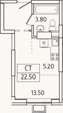 Планировка: Студия, 22,5 м²