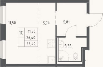 Планировка: Студия, 26,4 м²