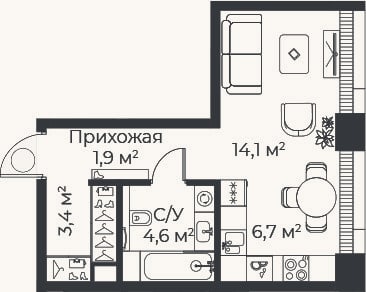 Планировка: Студия, 30,7 м²