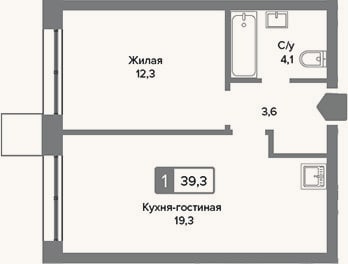 Планировка: 2-к, 39,3 м²