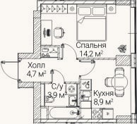 Планировка: 1-к, 31,7 м²