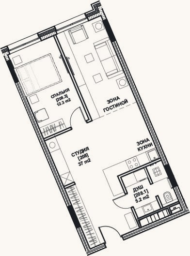Планировка: 2-к, 55,9 м²