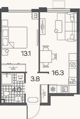 Планировка: 2-к, 37,2 м²