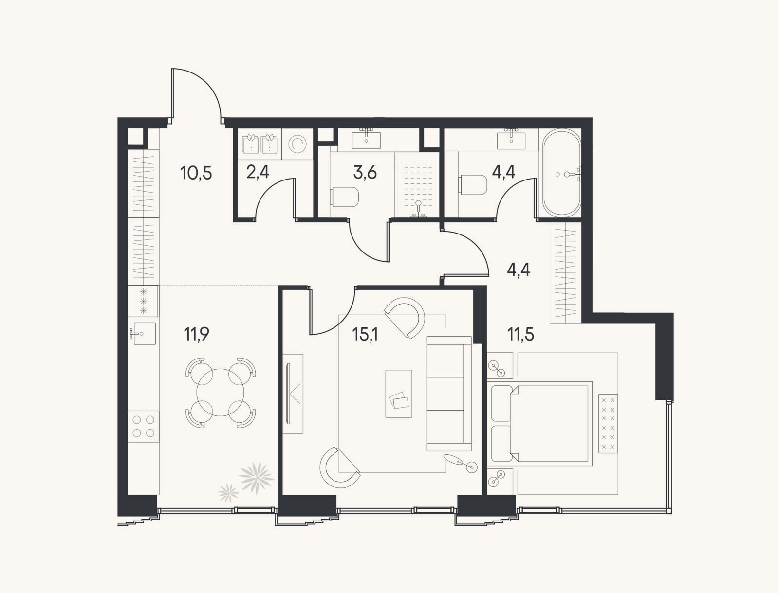 Планировка: 2-к, 63,8 м²