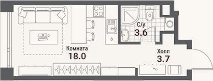Планировка: Студия, 25,3 м²