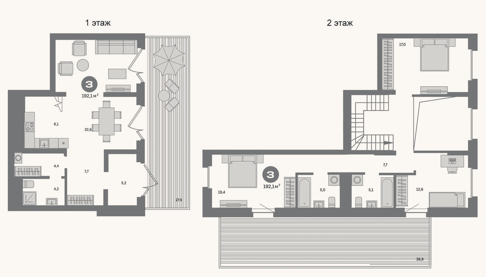 Планировка: 3-к, 127,3 м²