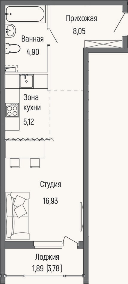 Планировка: Студия, 35 м²