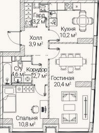 Планировка: 2-к, 55,8 м²