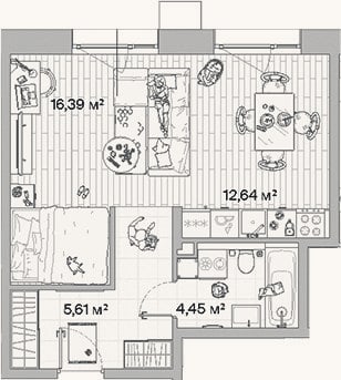Планировка: Студия, 39,1 м²