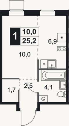Планировка: Студия, 25,1 м²