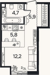 Планировка: Студия, 28,6 м²