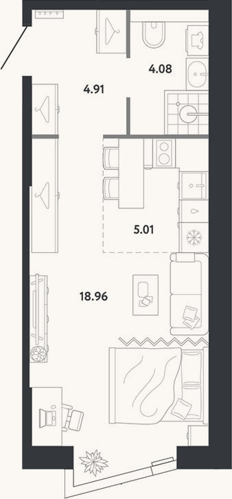 Планировка: Студия, 33 м²