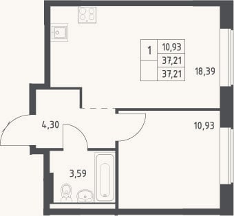 Планировка: 2-к, 37,2 м²