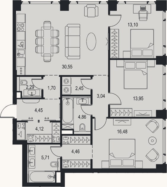 Планировка: 4+ к, 107,2 м²