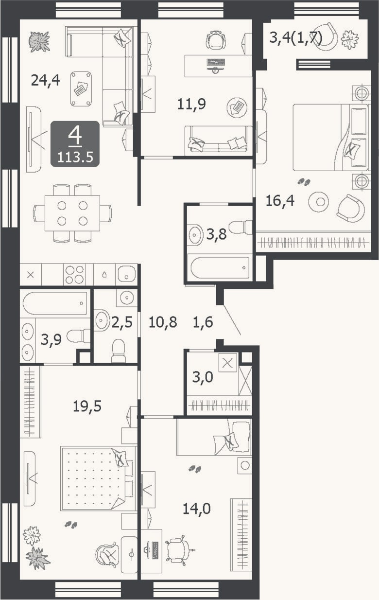 Планировка: 4+ к, 111,8 м²