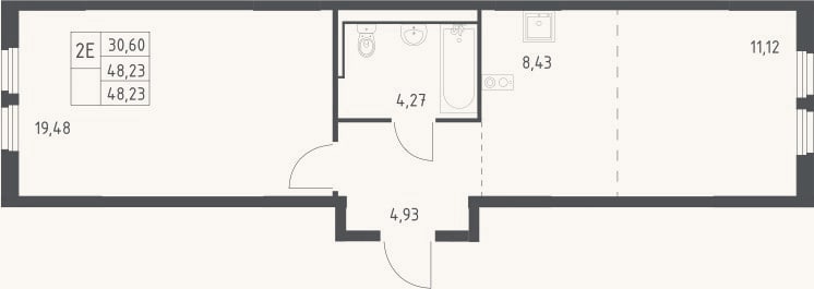 Планировка: 2-к, 48,2 м²
