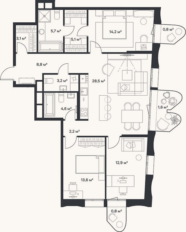 Планировка: 4+ к, 101,9 м²