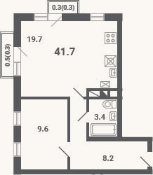 Планировка: 2-к, 40,9 м²
