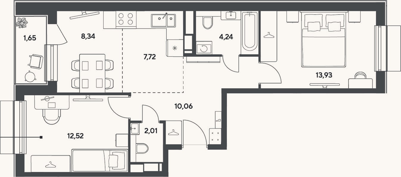 Планировка: 3-к, 58,8 м²