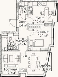 Планировка: 2-к, 49,9 м²
