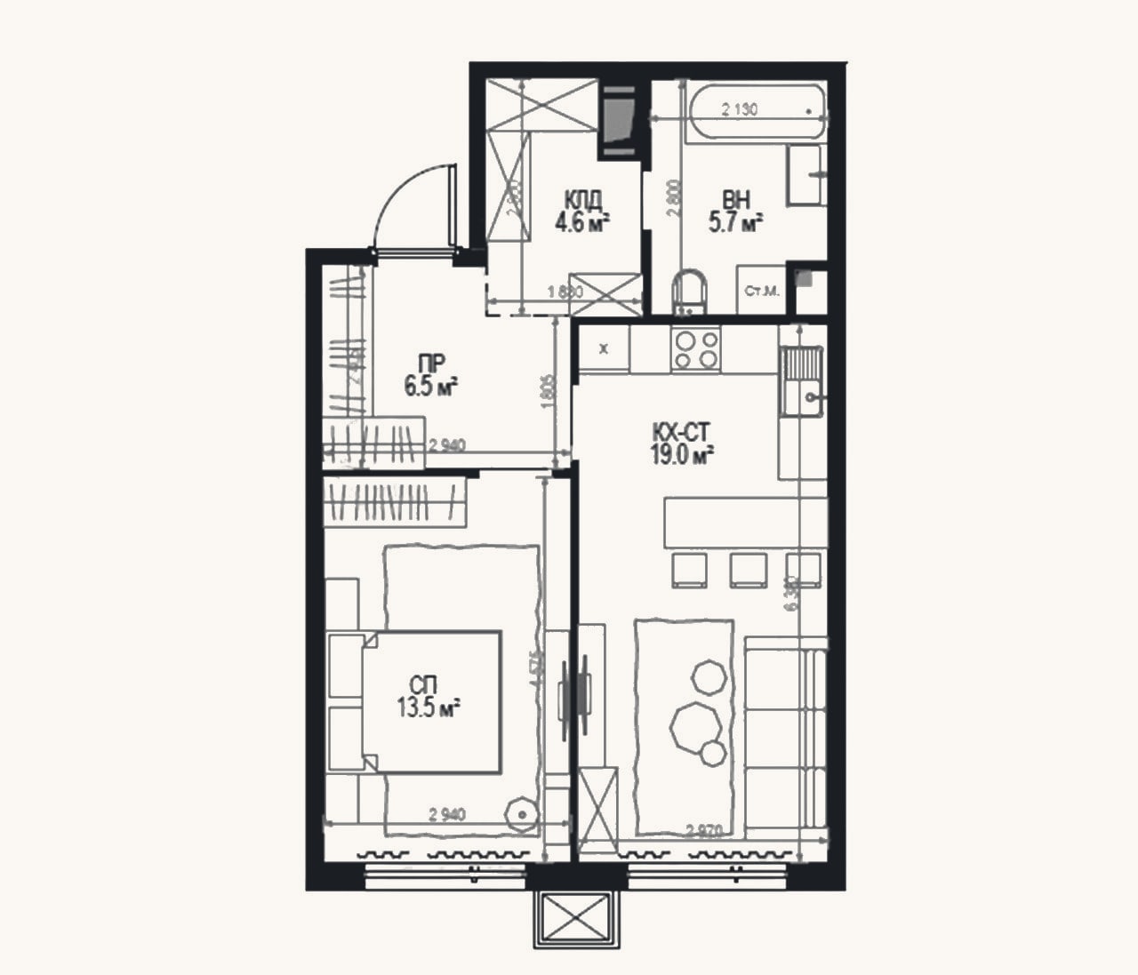 Планировка: 2-к, 49,3 м²