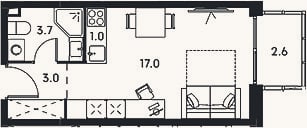 Планировка: Студия, 24,7 м²