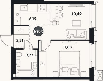 Планировка: 2-к, 34,5 м²