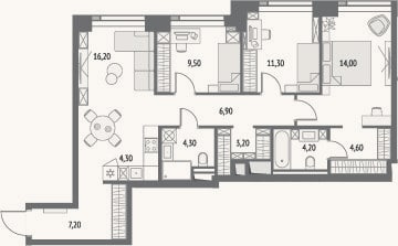 Планировка: 4+ к, 85,7 м²