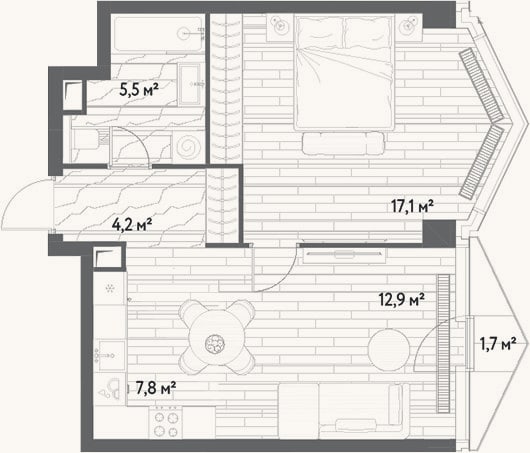 Планировка: 2-к, 47,5 м²