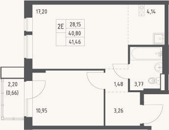 Планировка: 2-к, 40,8 м²